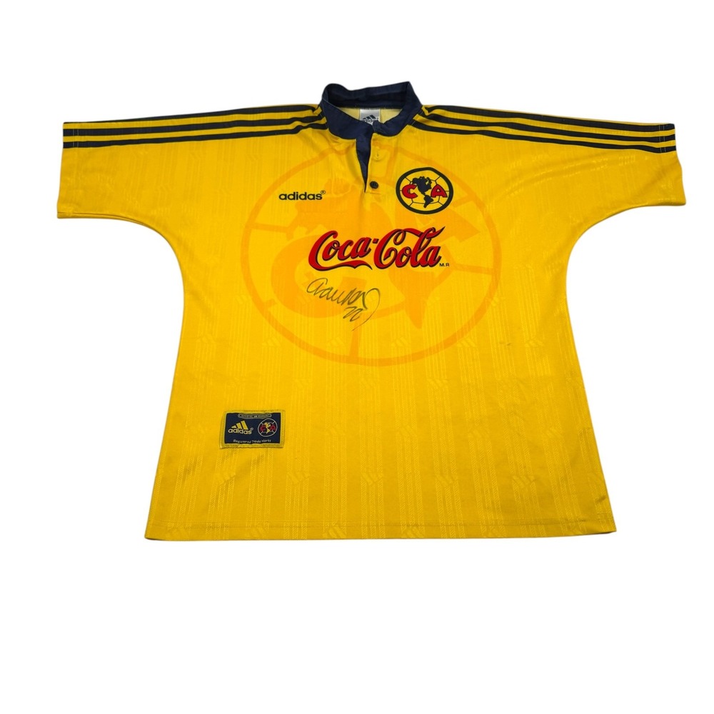 Vtg 1999 Club America Jersey Sz 16 Signed Yellow Soccer Adidas Coca-Cola Liga MX